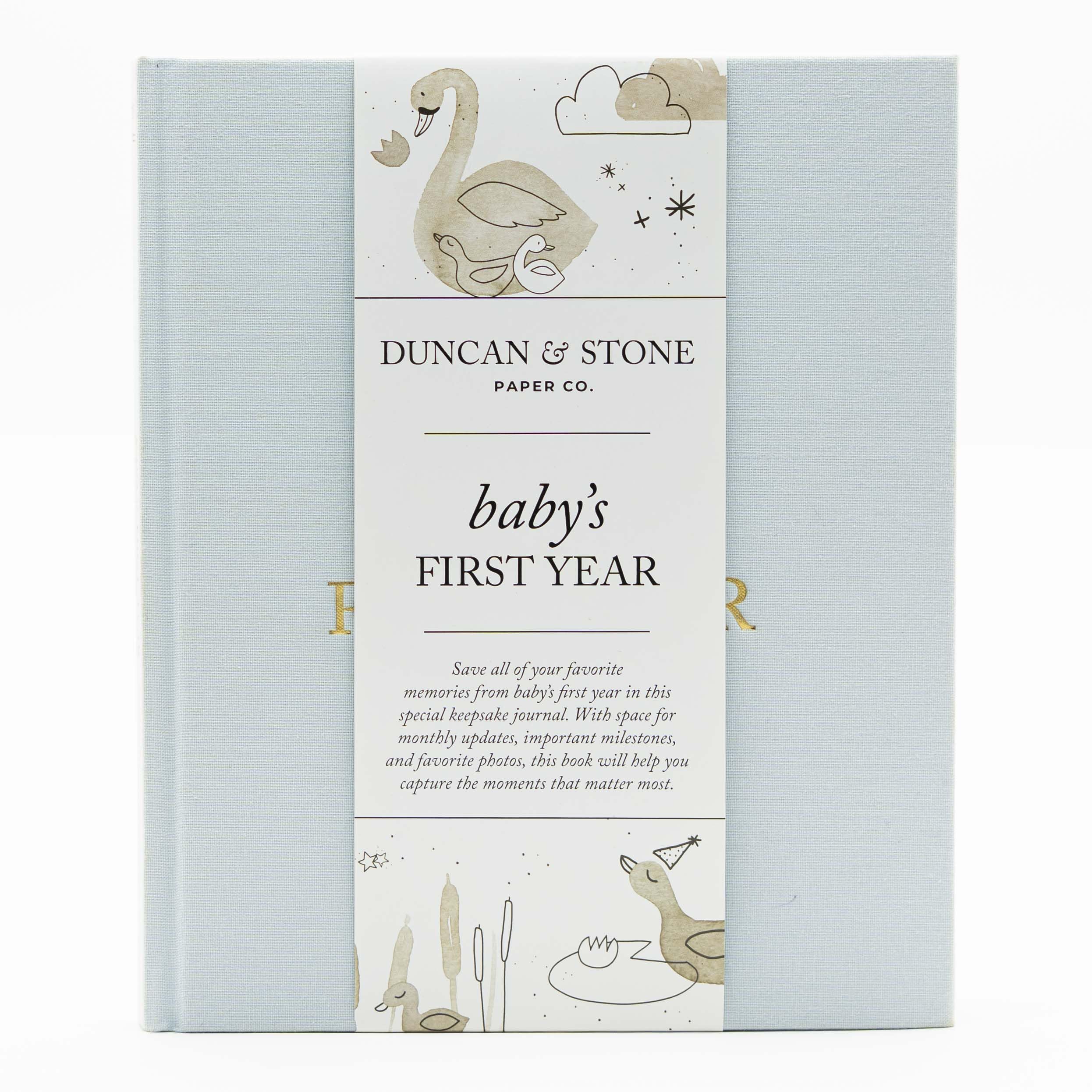 Duncan & Stone Paper Co Baby First Year Book cover closeup for premium keepsake.
