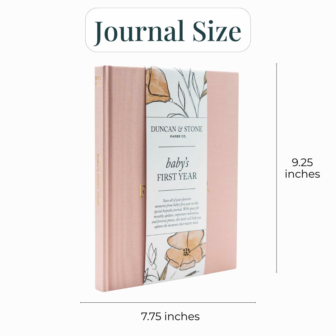 Duncan & Stone Paper Co Baby First Year Book linen texture evokes heirloom quality.