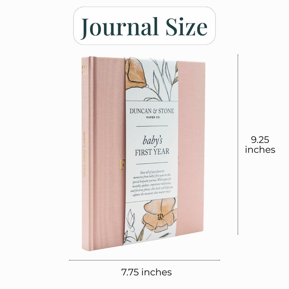 Duncan & Stone Paper Co Baby First Year Book linen texture evokes heirloom quality.