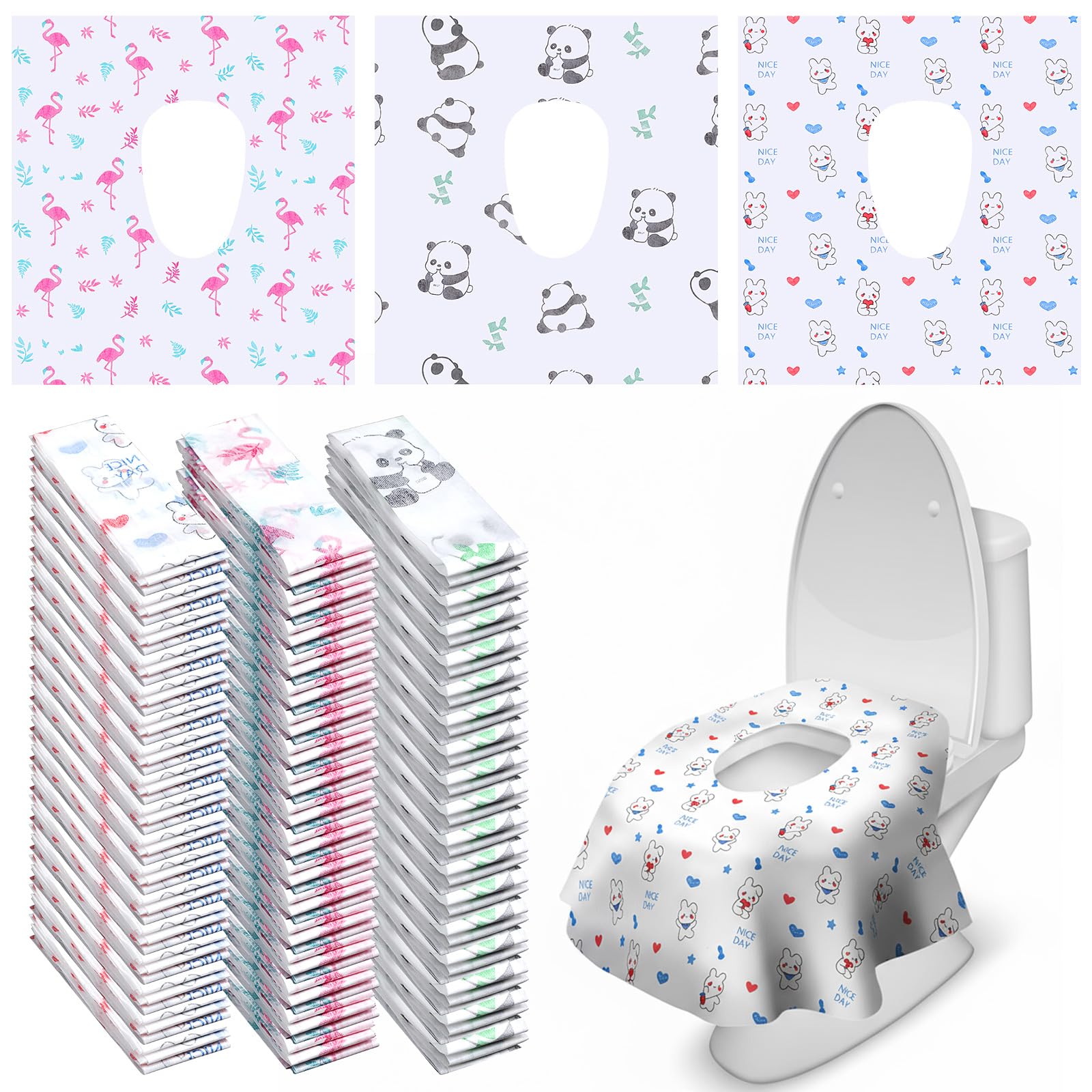 Dunzoom toilet seat covers 100-pack box view, bulk hygiene for family trips