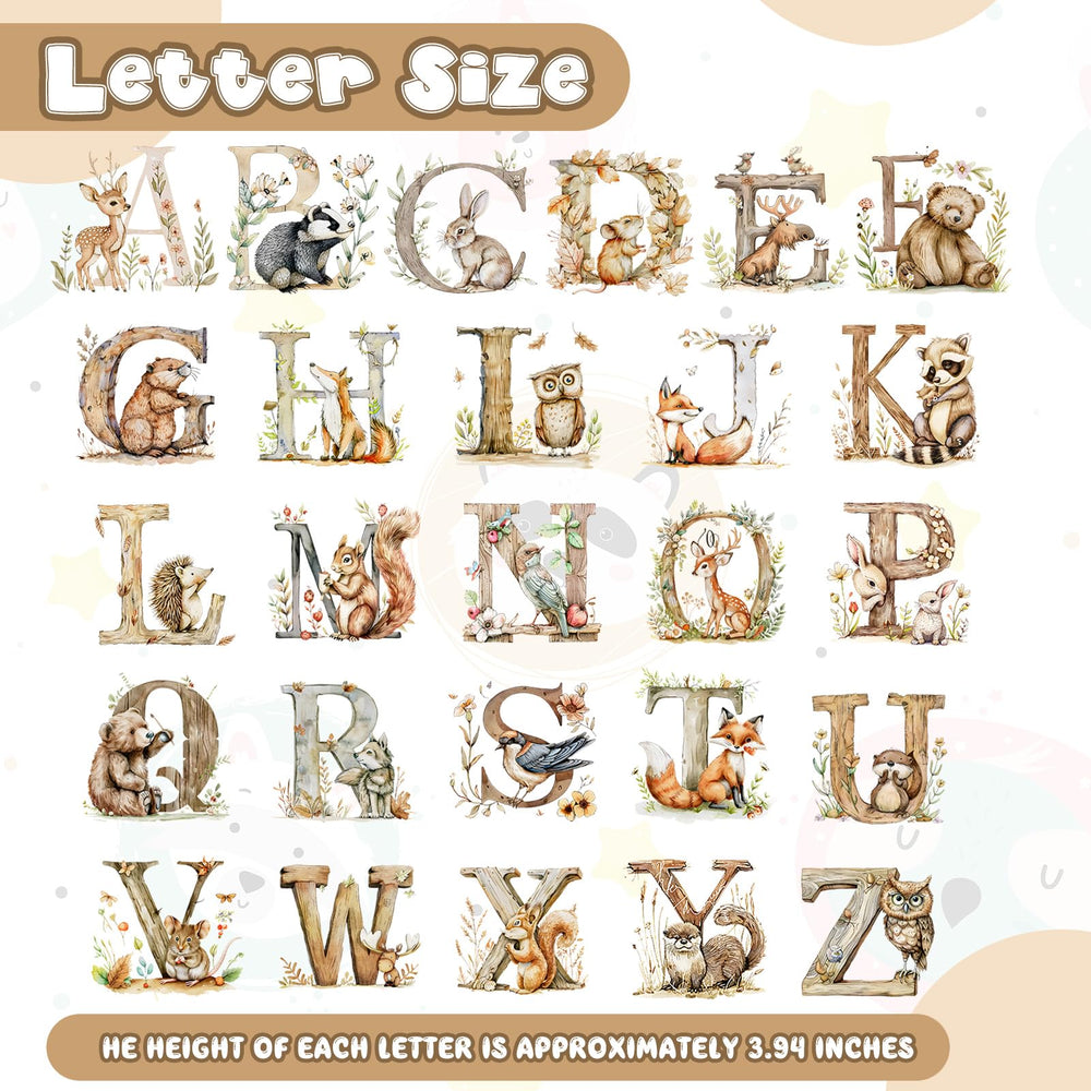 Dunzoom Woodland alphabet wall decals with colored letters to boost early literacy and creativity