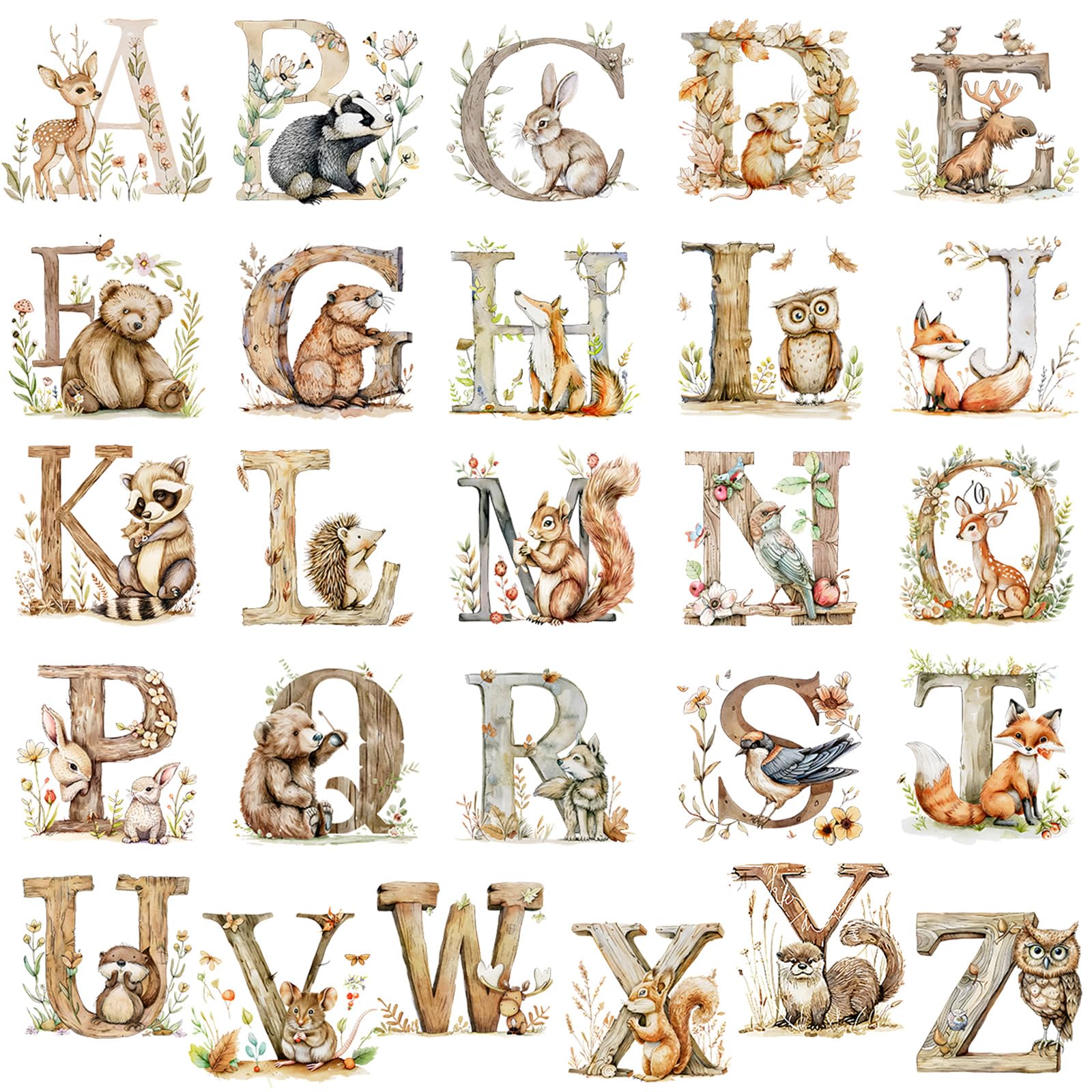 Dunzoom Woodland alphabet wall decals show forest animals and letters for playful learning