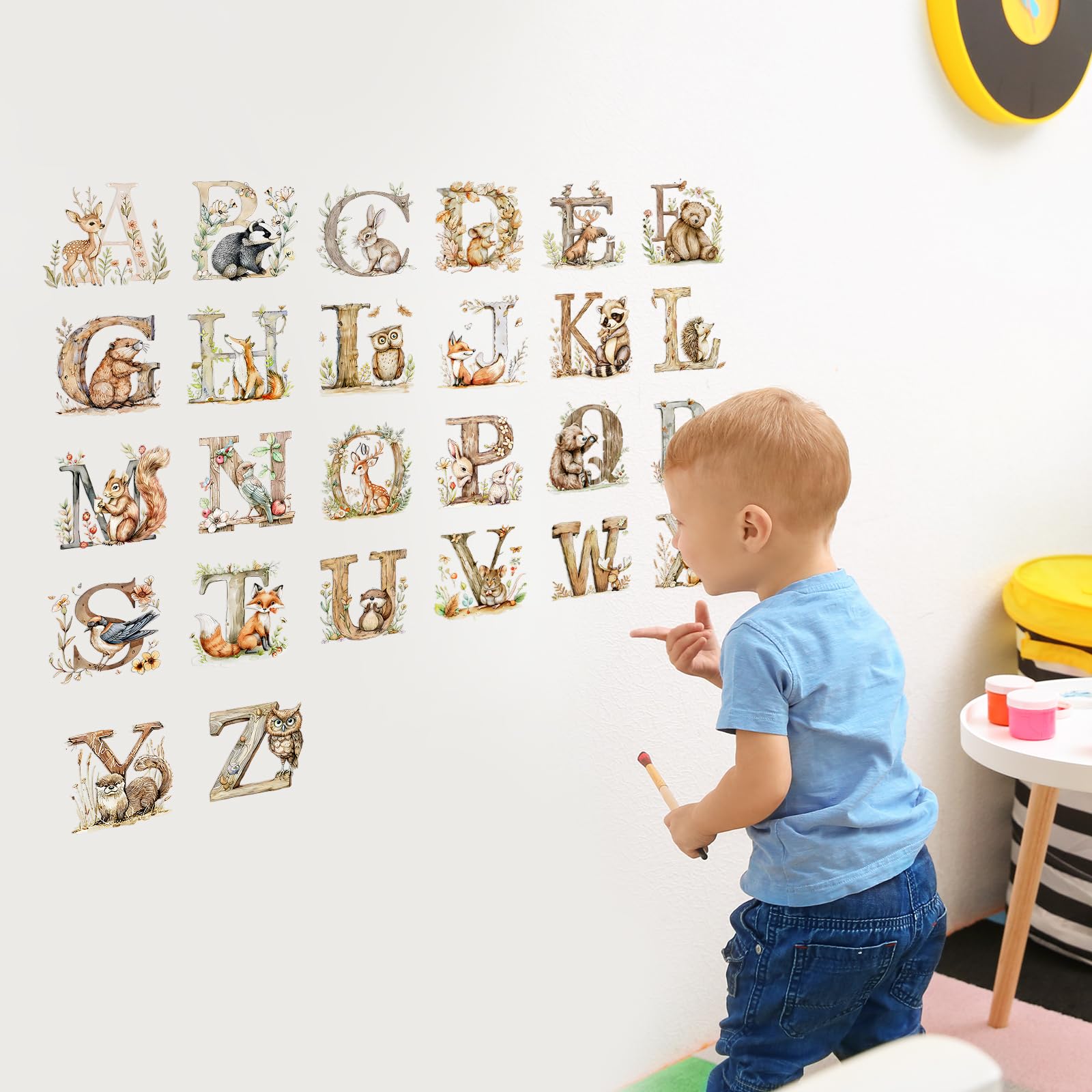 Dunzoom Woodland alphabet wall decals ideal for playrooms with friendly woodland characters