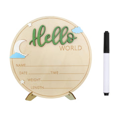 DUOJINSANXI baby announcement sign in forest green with Hello World motif for nursery decor