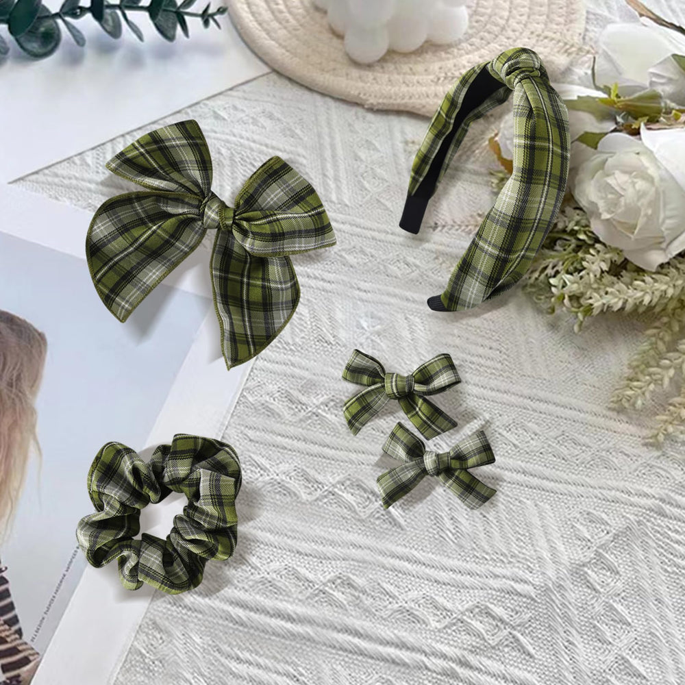 DUOJINSANXI plaid scrunchie with bows suits braids and ponytails.