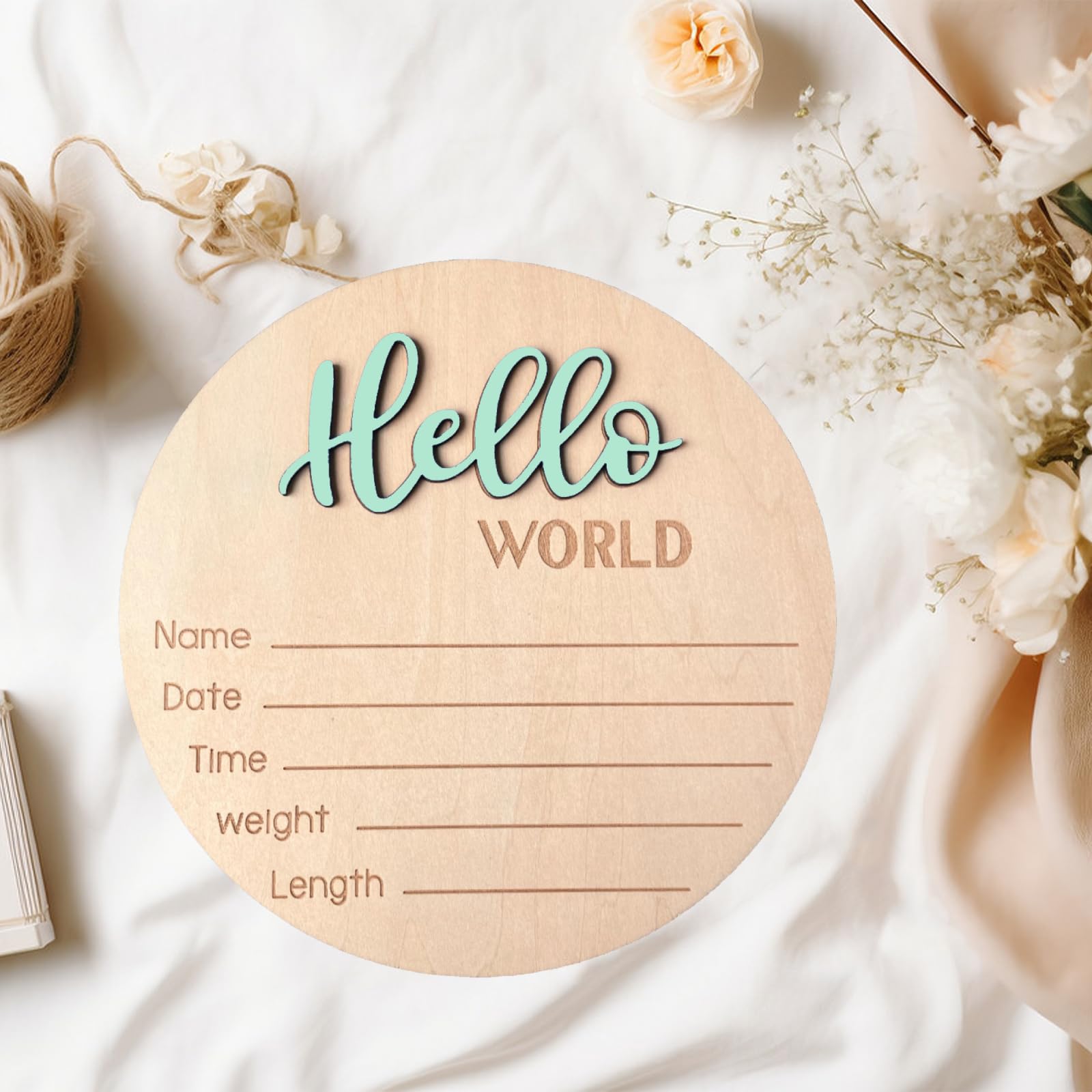 DUOJINSANXI Spark Green wooden sign close-up showcases natural wood texture for warm nursery decor