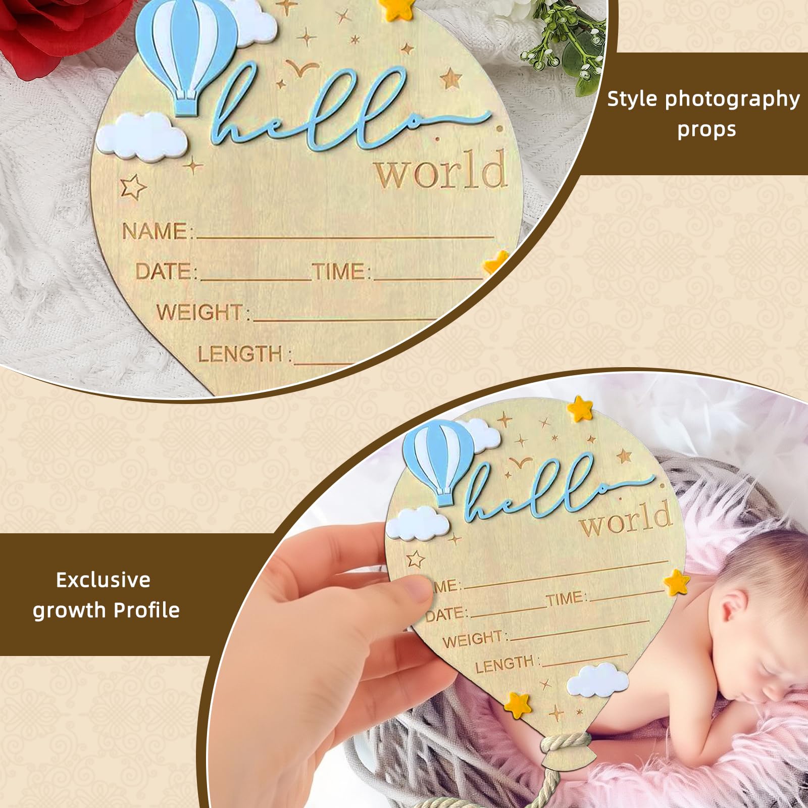 DUOJINSANXI wooden birth sign with smooth edges suitable around newborns.