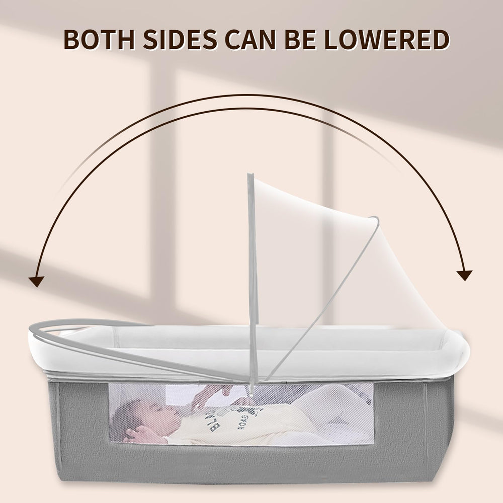 DUOMI Bassinet Cover fits strollers and cribs up to 39.37 x 21.7 inches.