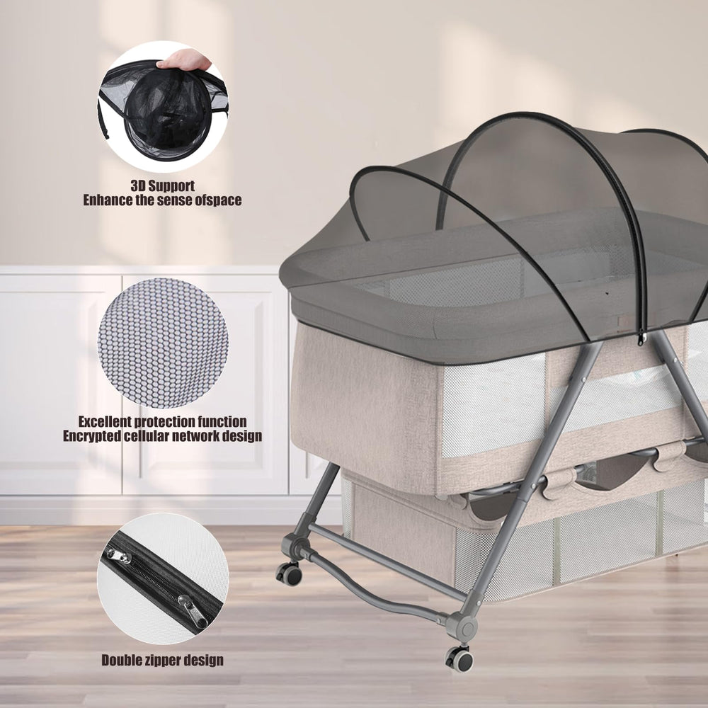 DUOMI bassinet cover elastic edge-fit provides secure, travel-friendly protection.