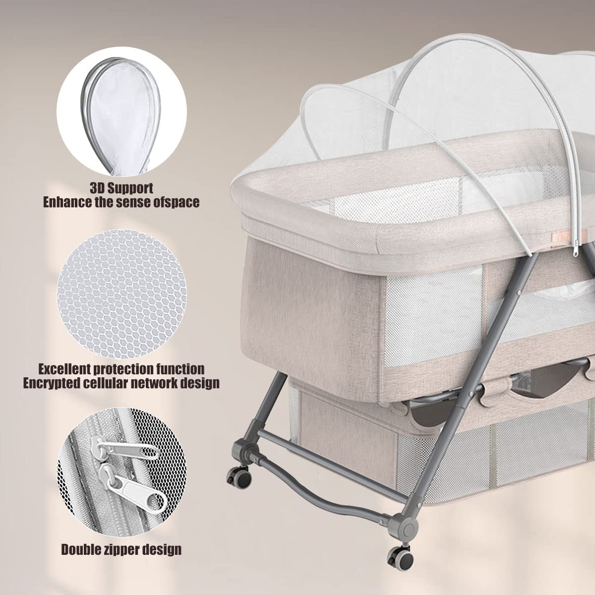 DUOMI Bassinet Cover elastic edge fixed securely during travel for dependable mosquito protection.