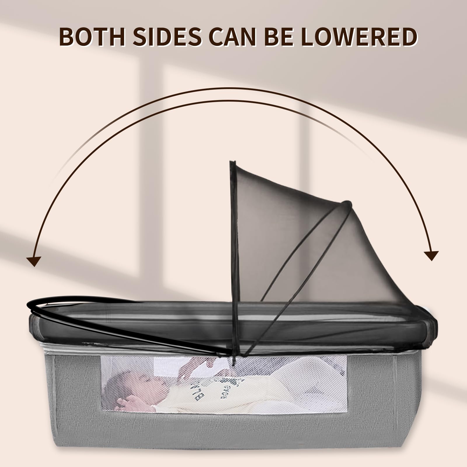 DUOMI bassinet cover PE rubber-band support offers flexible, roomy protection.