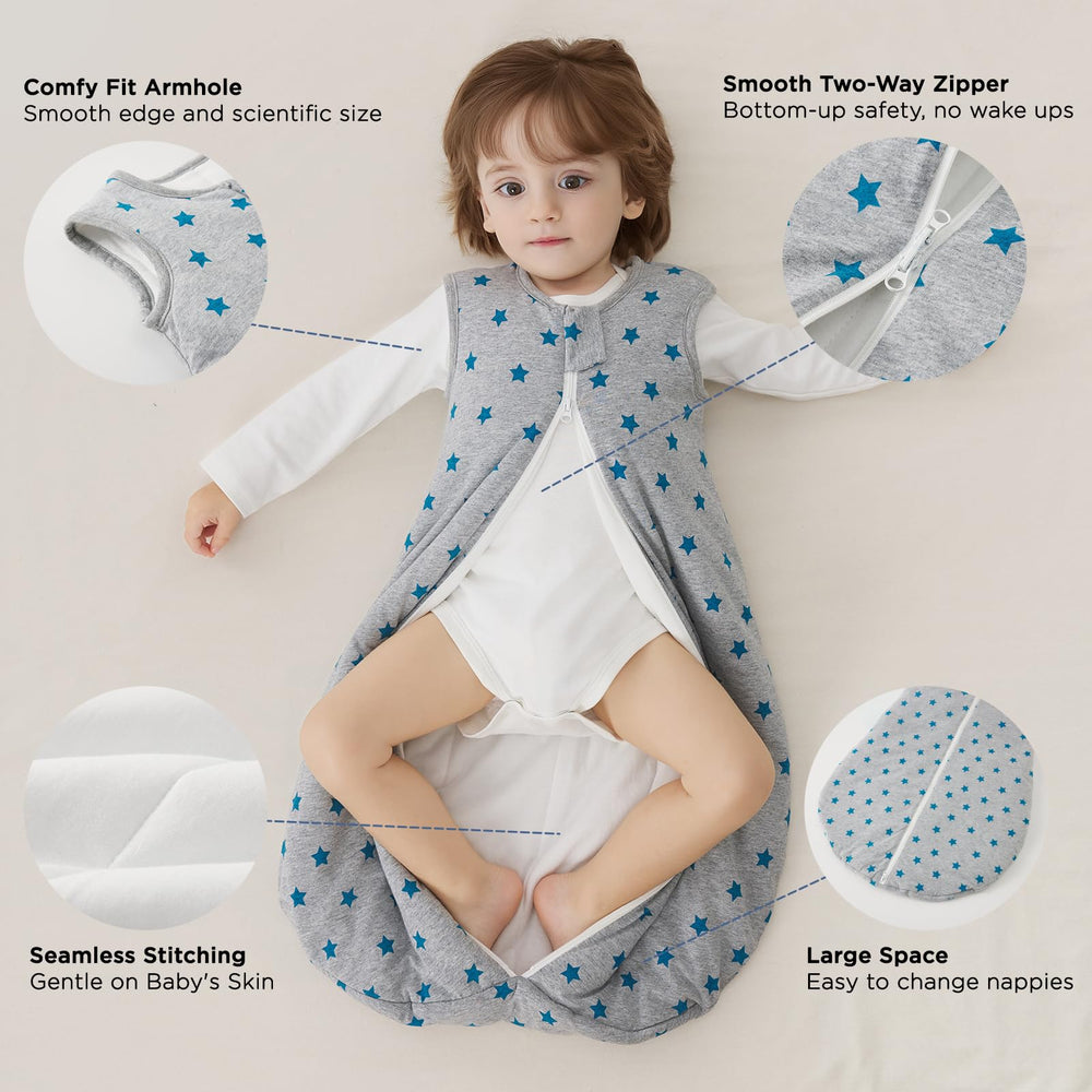 Duomiaomiao neck and armhole design ensures safe, comfy fit for growing babies.