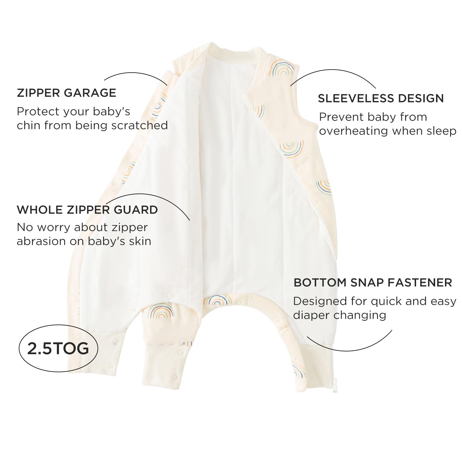 Duomiaomiao sleep sack side zipper image highlights easy diaper changes on the go.
