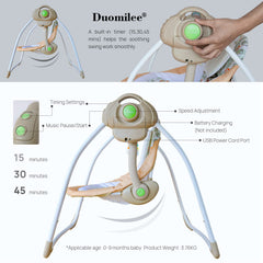 Duomilee baby swing safe 5-point harness secures the infant