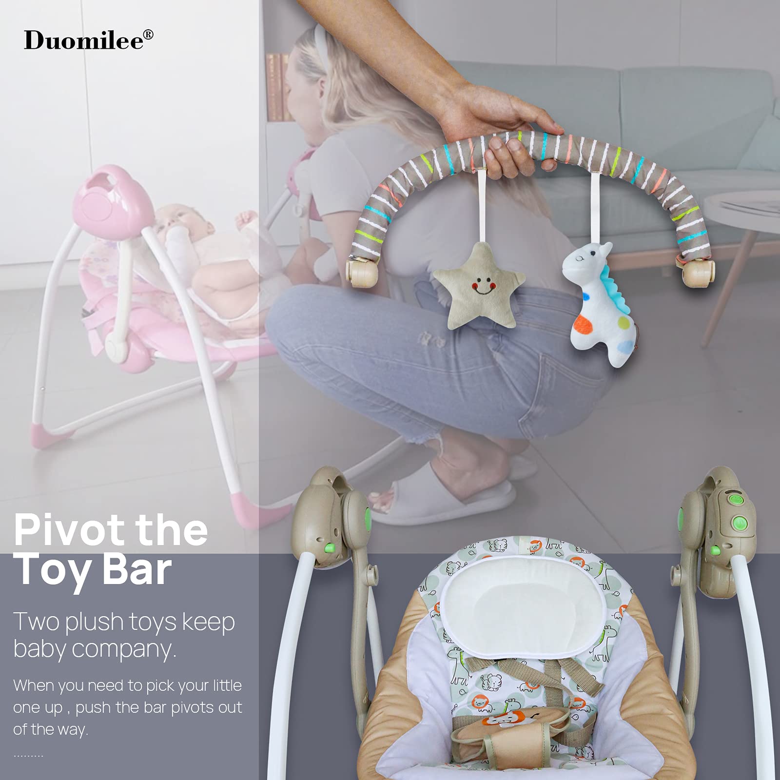 Duomilee baby swing stuffed toys encourage tactile play