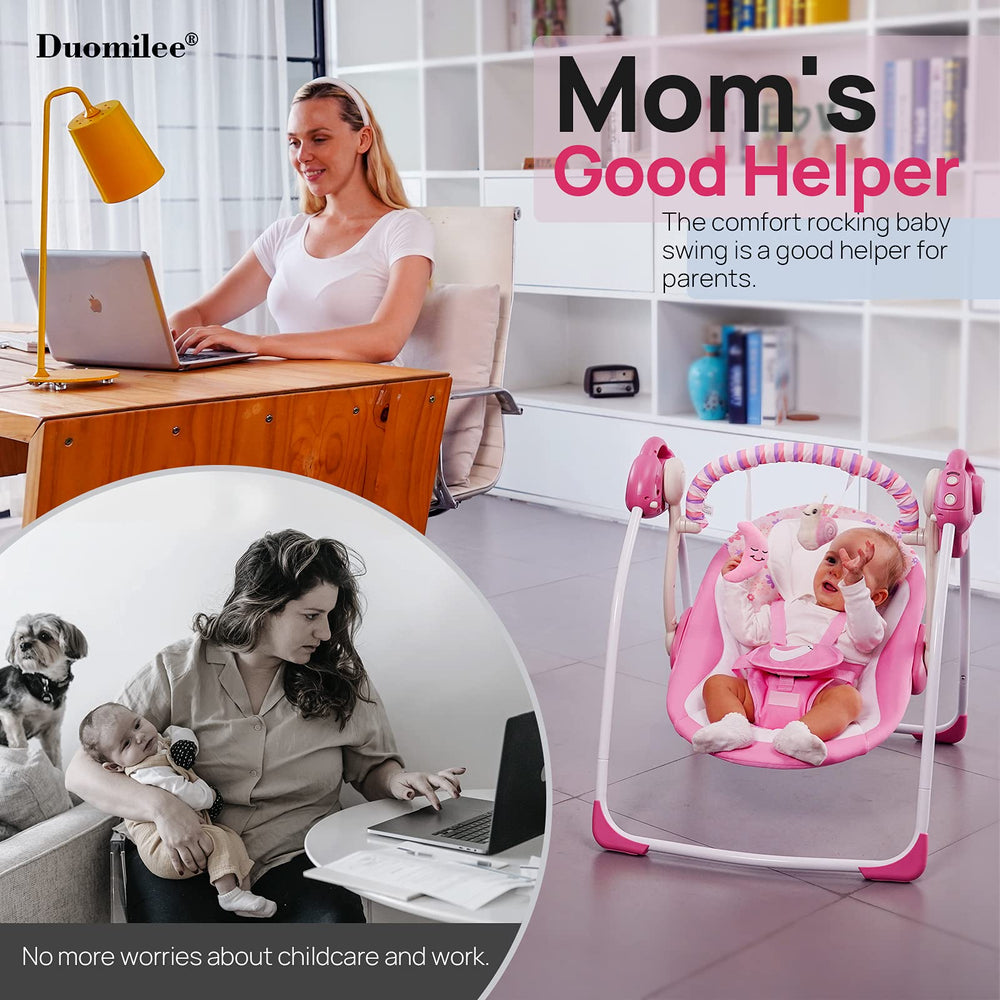 Duomilee infant swing-5-point-harness ensures secure seating while baby enjoys gentle motion.