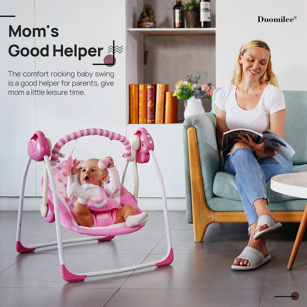 Duomilee infant swing-assembled-easy setup reduces setup time and fuss.