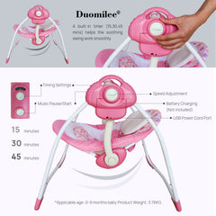 Duomilee infant swing-seat-padding-head-support highlights comfy padding and head stabilization.