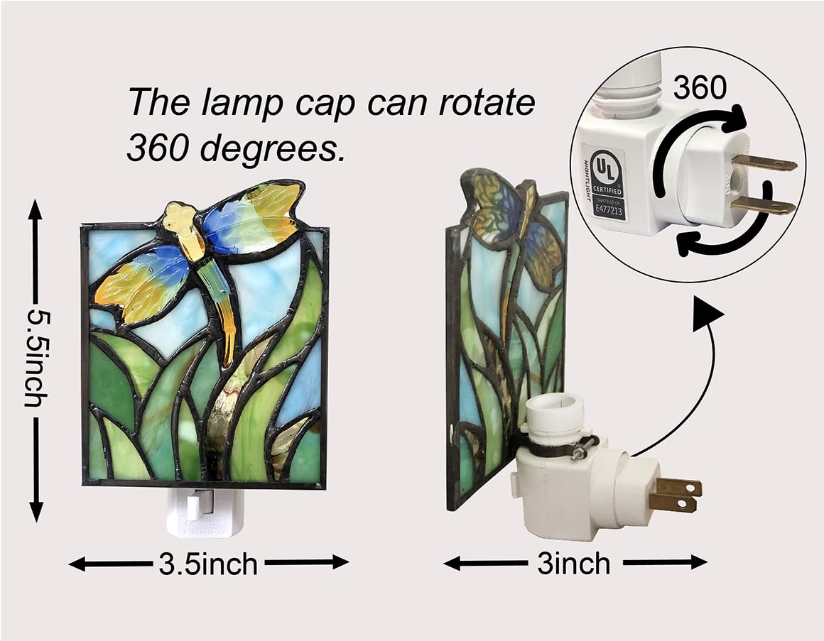 DUONAYU Dragonfly Night Light side view highlighting stained glass for cozy mood lighting