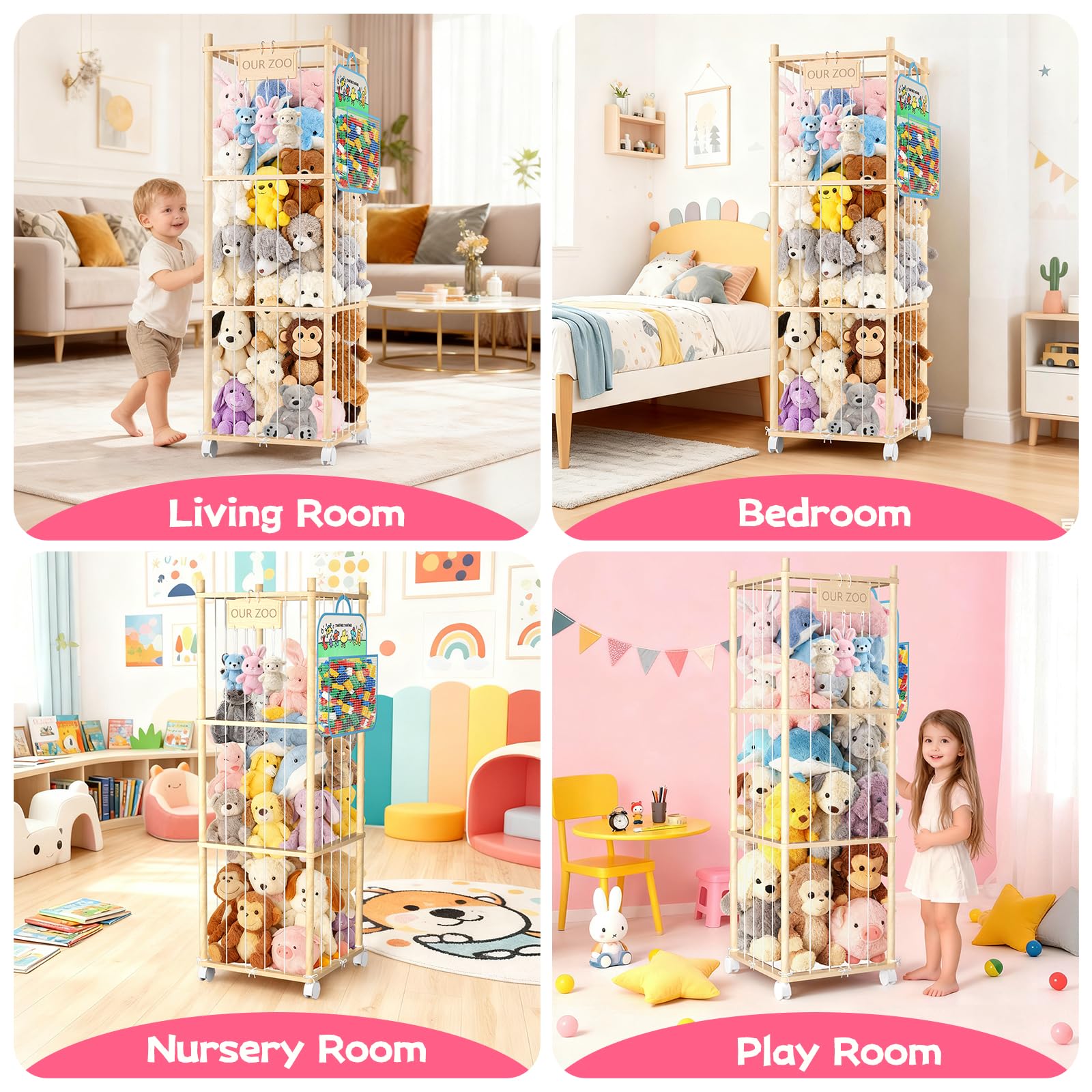 DUOQNY large-capacity-plush-zoo-53-7h stores many toys while saving space.