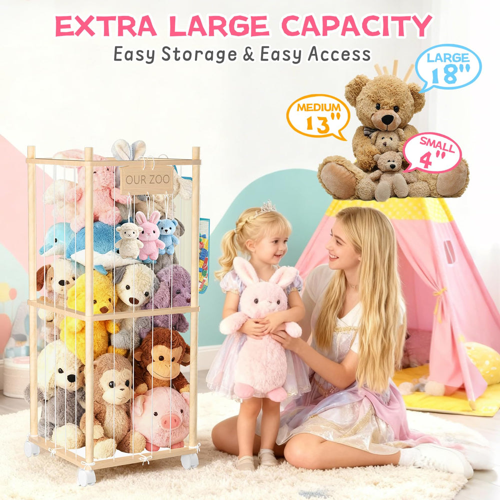 DUOQNY stuffed animal storage wood tower detailed joinery highlights durable wood construction