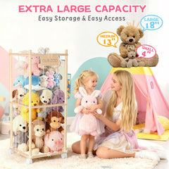 DUOQNY stuffed animal storage wood tower detailed joinery highlights durable wood construction