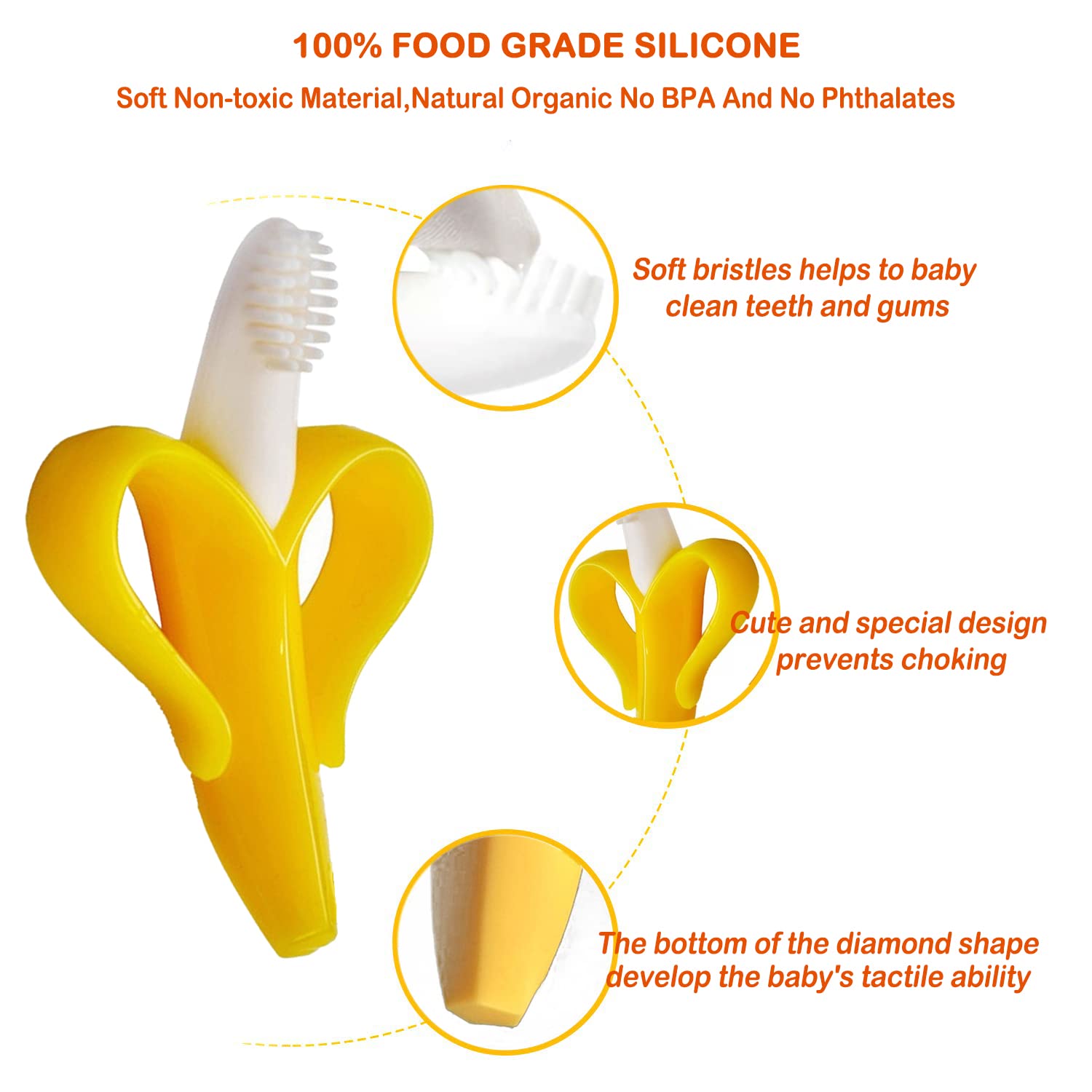 Dupad Story Banana Teether soft silicone texture aids gentle chewing