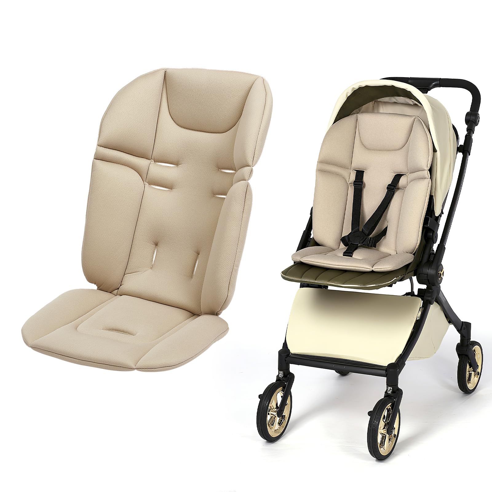 DUSHARKFUN baby stroller seat liner shows ergonomic design for comfy days out