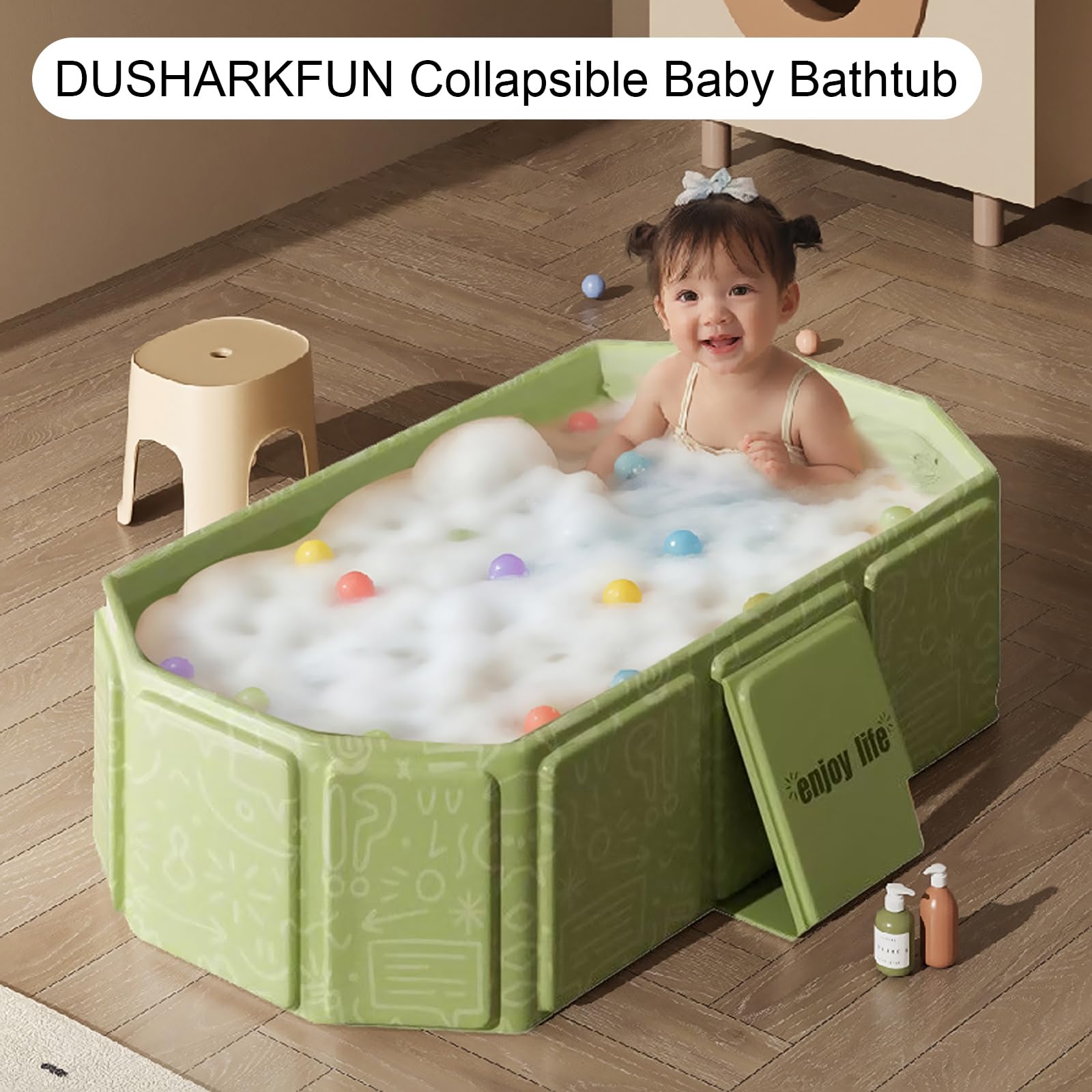 DUSHARKFUN toddler bath on the go accommodates newborns to toddlers.