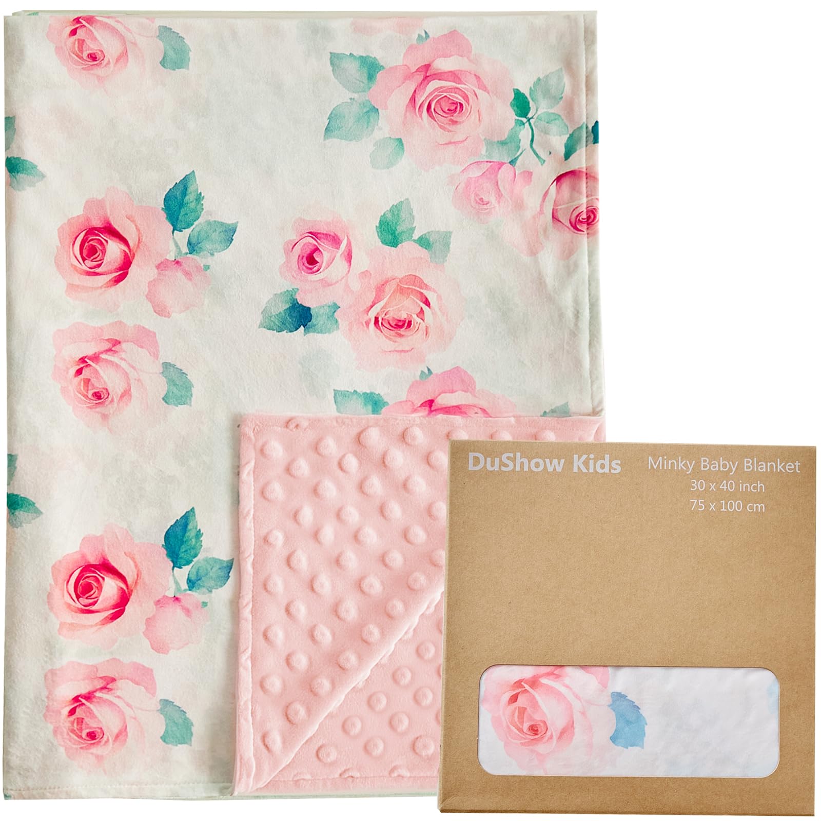 DuShow Floral Baby Blanket front view in plush minky for gentle newborn warmth.