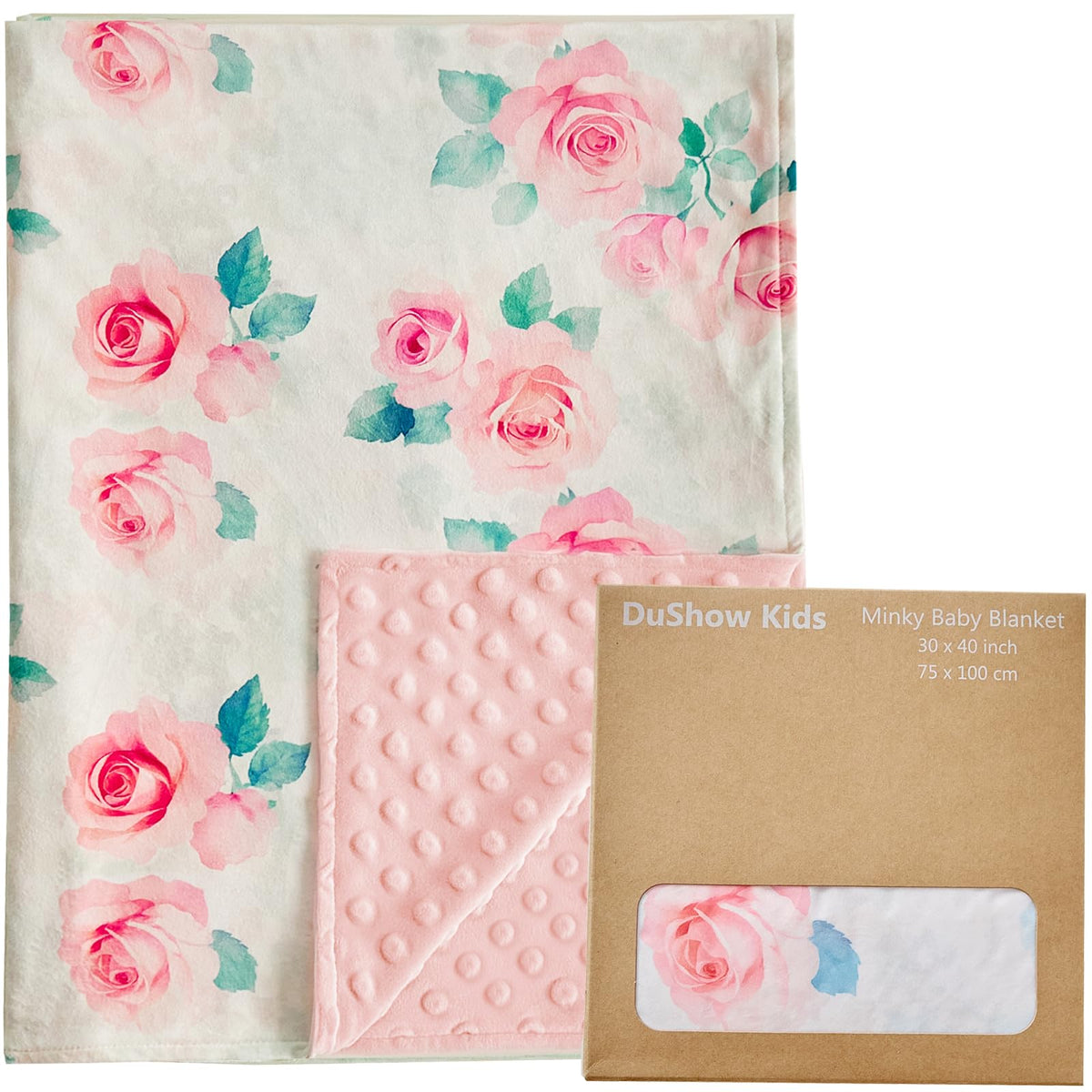 DuShow Floral Baby Blanket front view in plush minky for gentle newborn warmth.