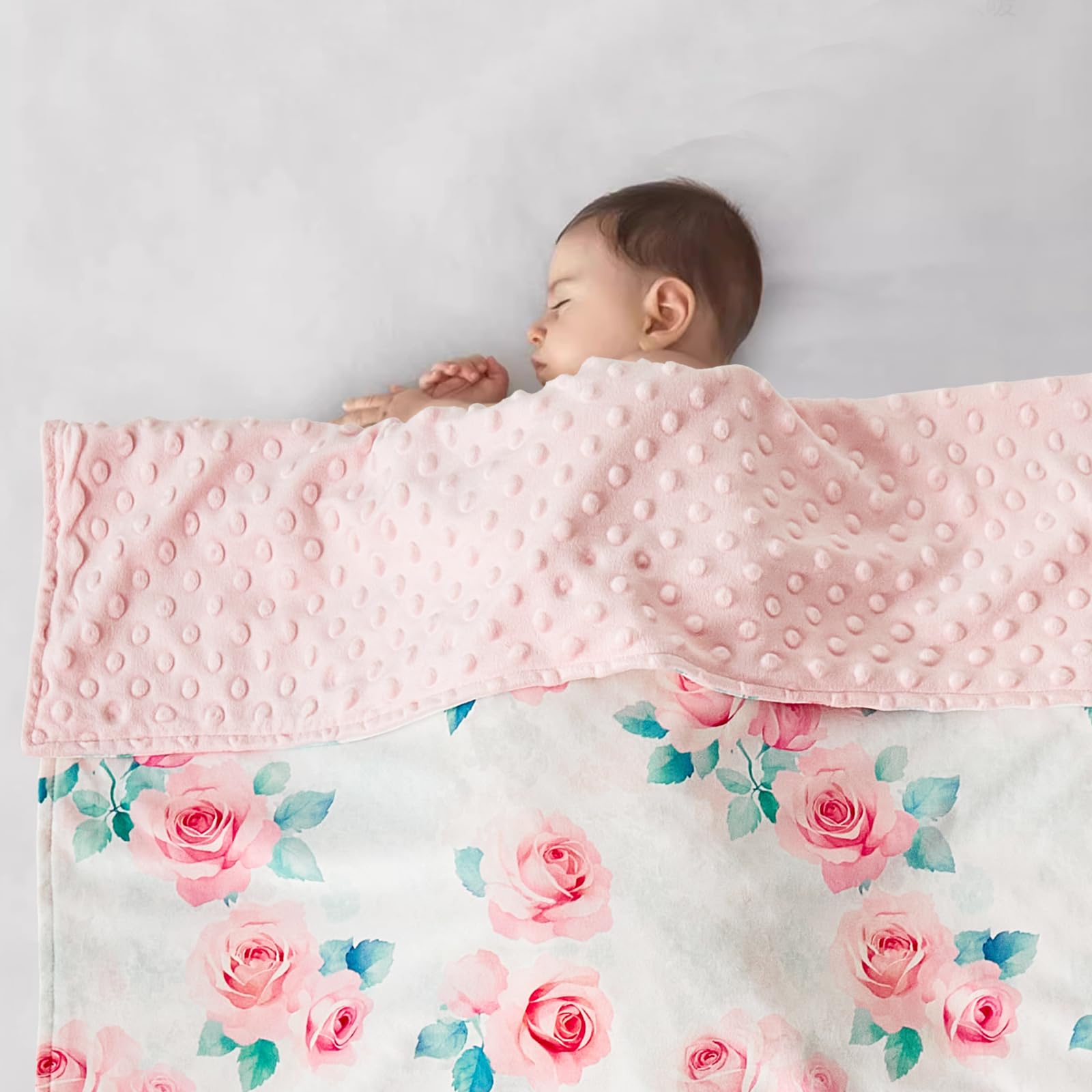 DuShow Floral Baby Blanket travel-usage view showing compact on-the-go comfort.