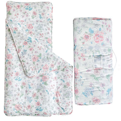 DuShow floral toddler nap mat rolled up for easy transport and storage