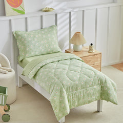 DuShow Green Floral Toddler Bedding Set flat sheet with crisp pattern supports gentle, breathable sleep.