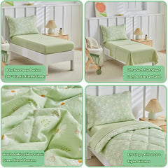 DuShow Green Floral Toddler Bedding Set pillowcase keeps little heads comfy and clean.