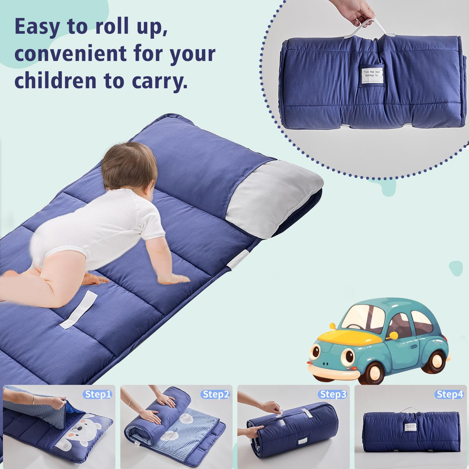 DuShow nap mat built-in name tag helps identify each mat quickly.