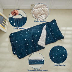 DuShow nap mat roll handle demonstrates easy portability for daycare and travel