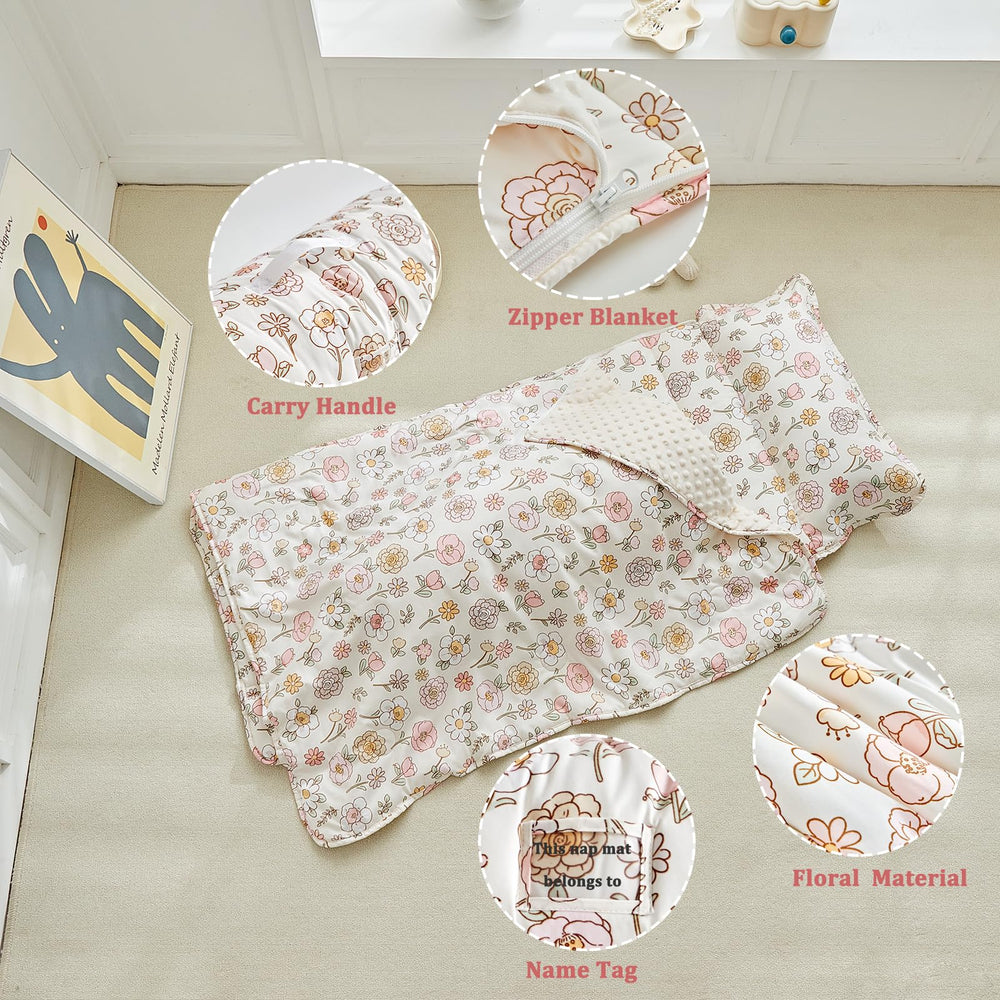 DuShow nap mat roll-up with hook-and-loop fasteners for easy packing.