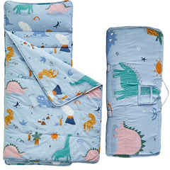 DuShow toddler nap mat dinosaur blue folded for easy storage