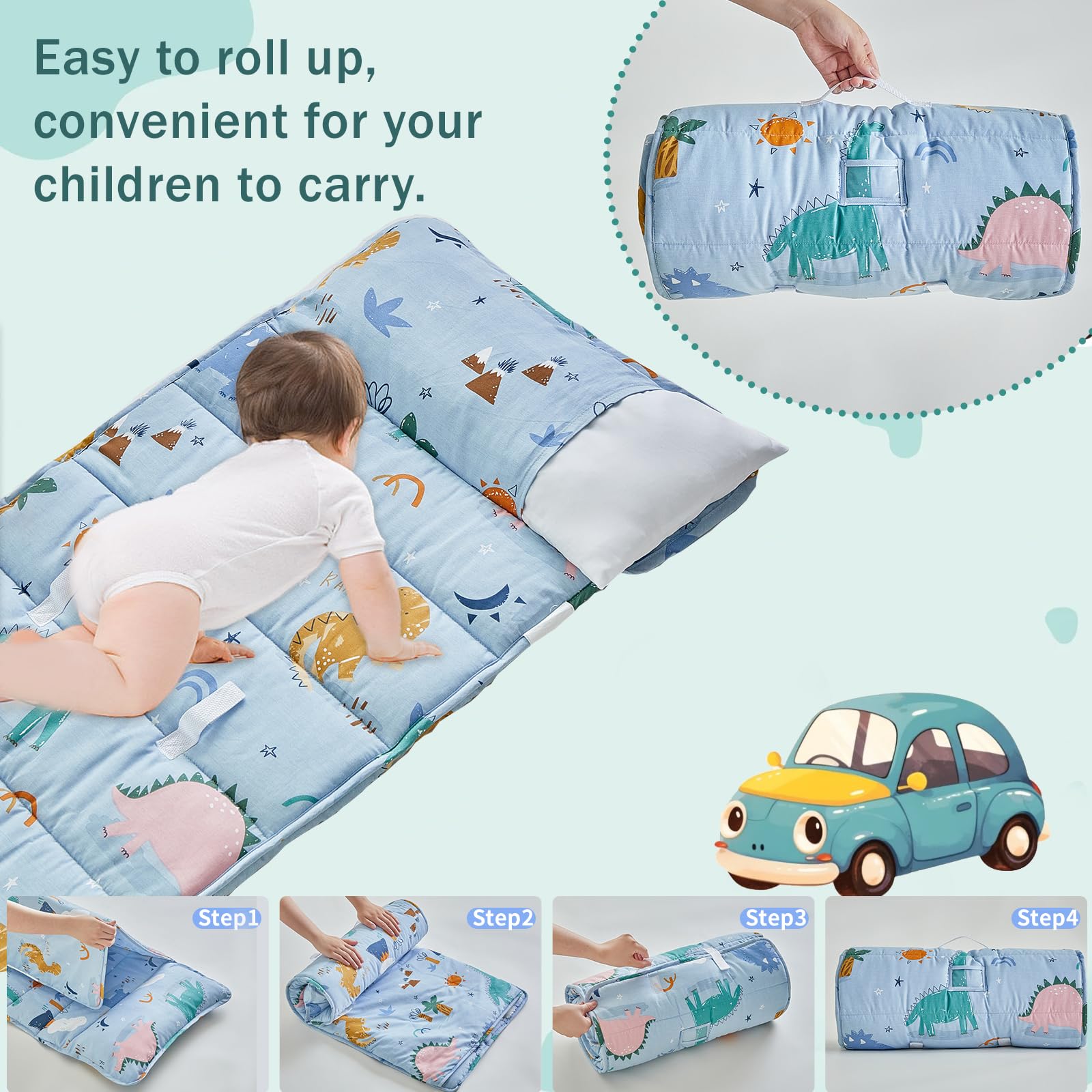 DuShow toddler nap mat removable pillow blue highlights customizable comfort