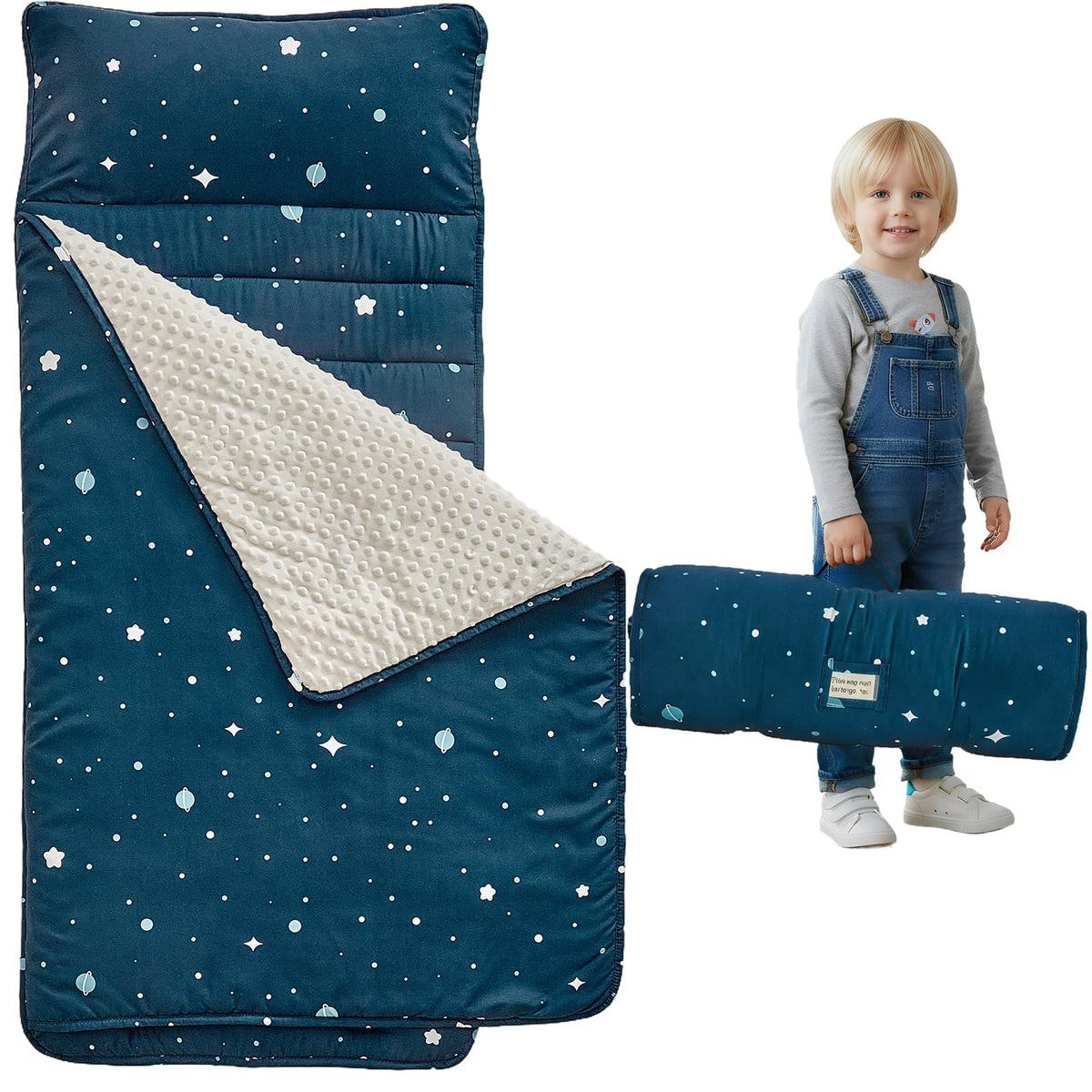 DuShow toddler nap mat stars navy showcases cozy microfiber fabric for year-round comfort