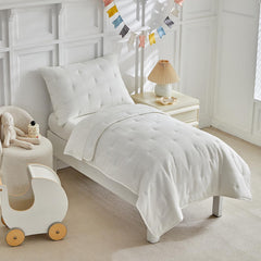 DuShow White 4-Piece Toddler Bedding Set display with embroidery comforter for all-season warmth