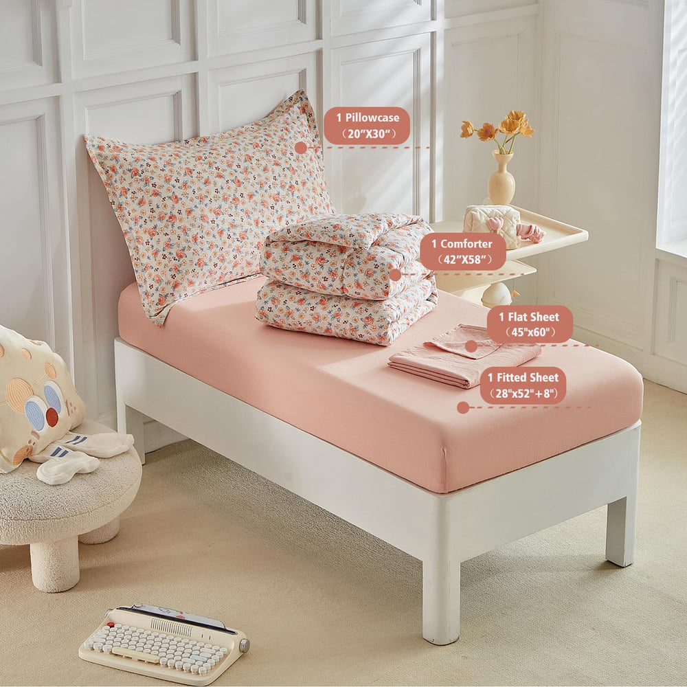 DuShow Toddler Bedding Set pillowcase featuring pink design, gentle skin-friendly microfiber