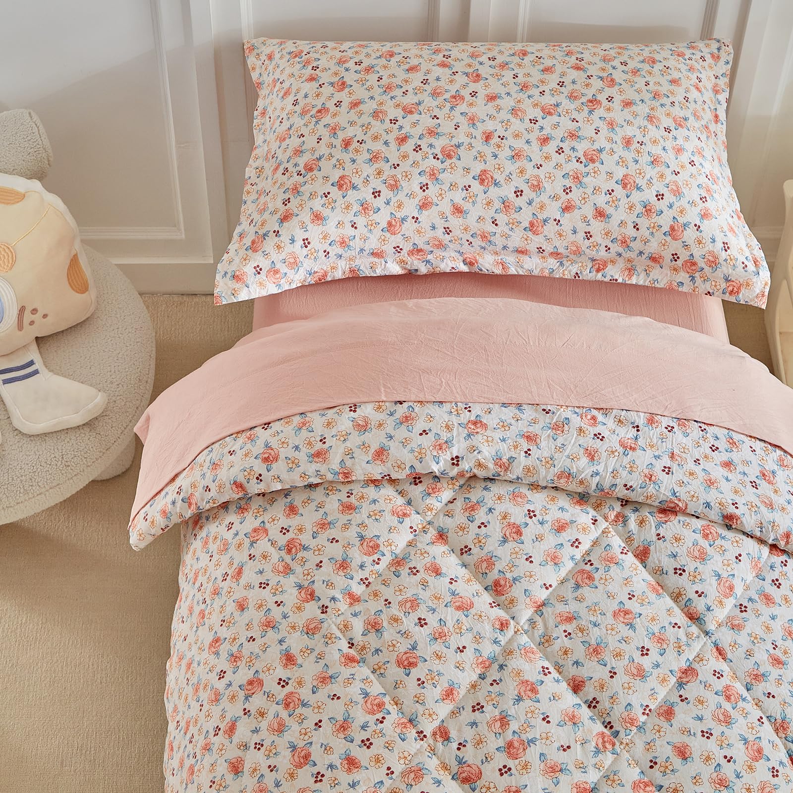 DuShow Toddler Bedding Set solid pink sheet, simple yet cute complement to designs