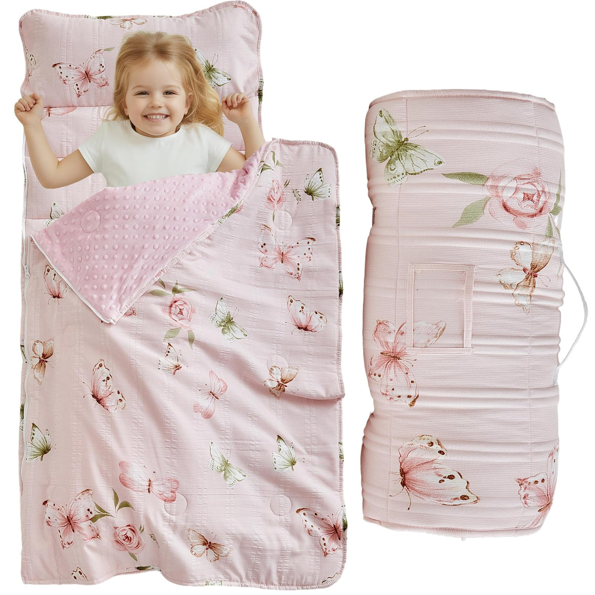 DuShow toddler nap mat butterfly closeup shows soft microfiber for cozy daycare naps