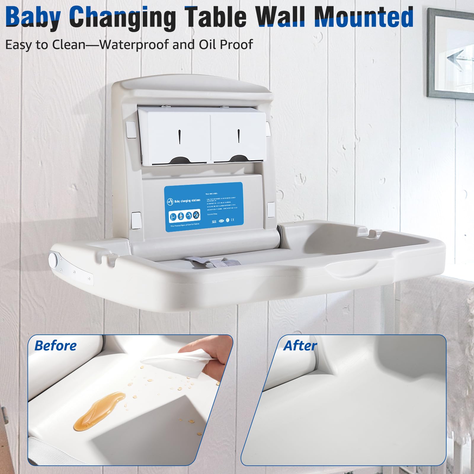 DutyWorks storage boxes and hooks keep wipes, diapers organized during diaper changes