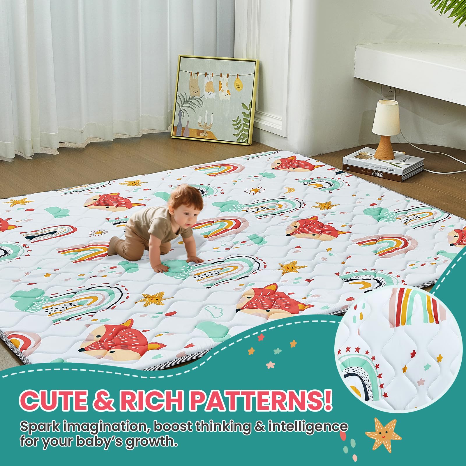 Duwenem Rainbow Fox machine-washable surface for easy cleanup.