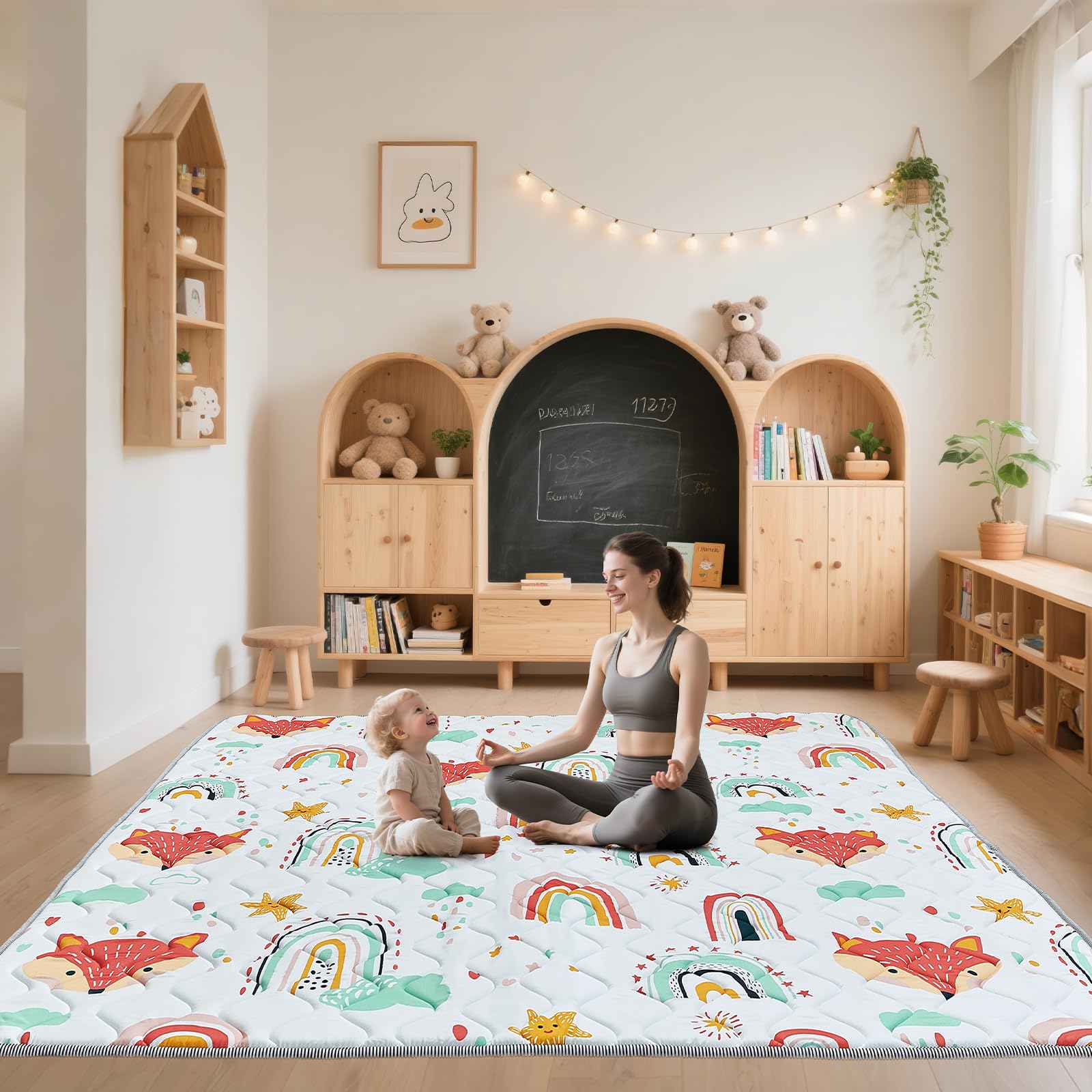 Duwenem Rainbow Fox nursery decor pattern adds stylish touch.