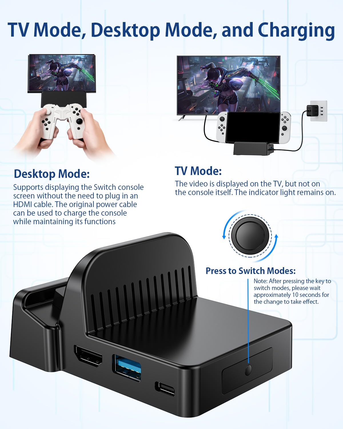 DUXICEPIN docking station side view demonstrates slim profile and easy portability for on-the-go gaming.