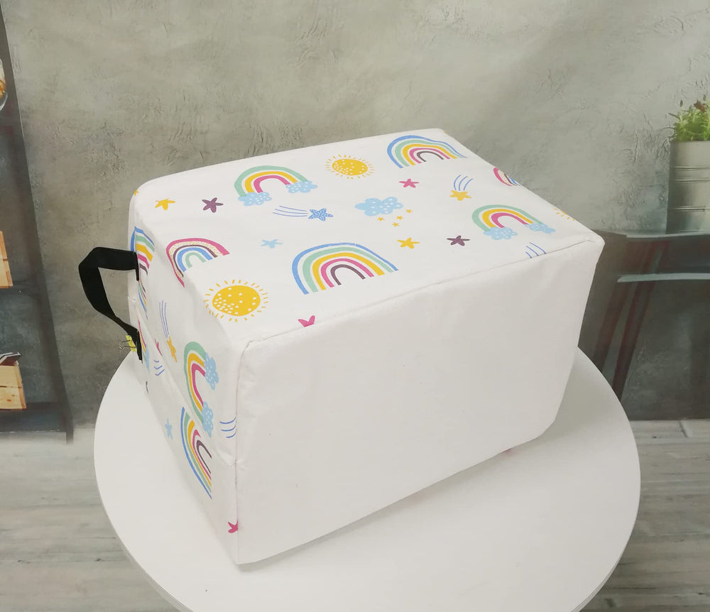 DUYIY Rainbow Rectangle Basket empty standing shows sturdy top-edge for upright form